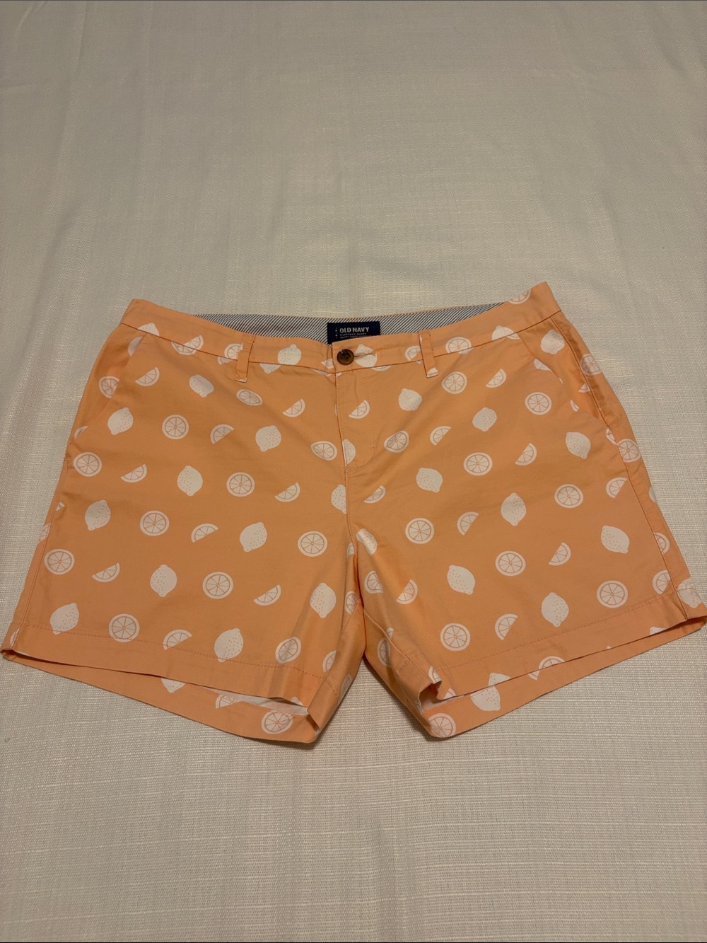 Old Navy Peach-Orange Citrus Print Bermuda Shorts